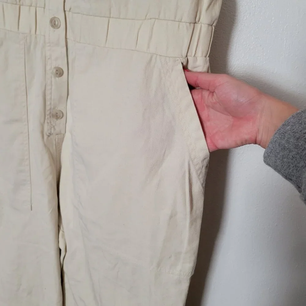 Universal Thread Womens Beige Button-Front Jumpsuit Size 16 Short Sleeve Cotton - Picture 8 of 8
